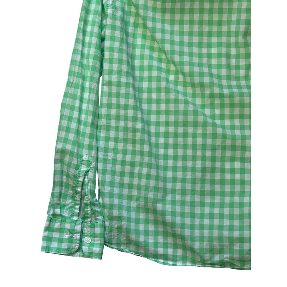 J Crew Mens Medium Slim Fit Gingham Button Down Shirt Green White Lightweight - Picture 4 of 7